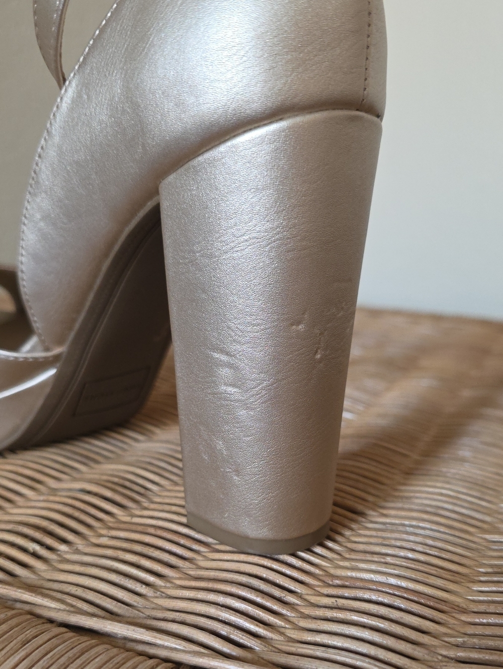 Sun + Stone Metallic Taupe Peep-Toe Platform Ankle Strap Heels - Picture 3 of 5